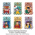 Weihnachtsgeschenktüten-Set mit 6 berühmten Gemälde-Schachbrettmustern und Aufklebern - Berühmte Gemälde Weihnachtsserie (6 Tüten + Aufkleber)