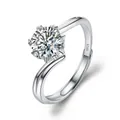 Adjustable S925 silver ring featuring a six-prong round moissanite zircon stone - Twisted Snowflake 1ct / Adjustable Open