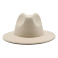 Detailed close-up showing the soft wool felt texture of this beige wide brim jazz hat - M (56-58cm) / Beige
