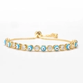 Detail of adjustable evil eye bracelet with blue enamel and micro-paved zircons - Blue