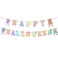 Striscione Happy Halloween sfumato laser con scheletri colorati per decorazione festa - Banner Iridescente