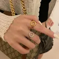 Minimalistisches Goldketten-Ring-Set für Damen im Vintage-Stil mit geometrischer Form - Kettenband-Runddekor-Stil (TJZ297)