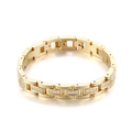 Golden stainless steel watch-link chain bracelet with white cubic zirconia for hip-hop style - Gold Zirconia Inlaid Watch Band Style (KB79420-K)