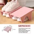 Space-saving light pink double-layer shoe rack organizer made of durable PP material - Nordic Pink
