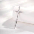 Orecchino a perno lucido a forma di spada argento con zirconi micro-pavé - Croce Bianca (A754-1#)
