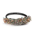 Elegant beaded crystal hair bun maker featuring dark green and amber stones on black elastic - R5-30# Green Hair Bun Tool