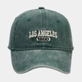 Vintage dark green washed cotton baseball cap with Los Angeles 1850 white embroidery - Green