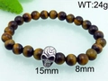 Tiger eye stone bead bracelet with silver steel skull charm and 8mm round beads - Tiger Eye Style (KB70683-BD)