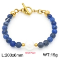 Blue sodalite bead bracelet with shell pearl and gold OT buckle, size 200x6mm - Gold Bracelet (KB188318-Z)