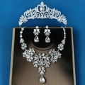 Luxury silver bridal jewelry set with sparkling rhinestones, crown, necklace and earrings - Silver Style (SET-J045S)