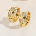 Minimalist 18K gold hoop earrings with hollow flower and heart zircon accents - Engraved Star Style