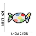 Detailed view of candy embroidery patch with dimensions showing 6.4cm x 3cm size - Polka Dot Candy (W25SG-045-10)
