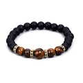 Mens matte black beads and tiger eye stone bracelet with gold rhinestone accents - Tiger Eye Stone + Matte Stone Bracelet
