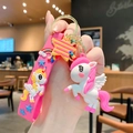 Portachiavi unicorno rosa con figurina di pony 3D e cinturino in PVC morbido a stella - Rosa Rosso