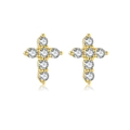 S925 sterling silver cross stud earrings with golden finish and white zircon stones - 925 Silver / Gold