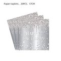 Detailansicht der 20PCS Silber Glitzer Happy Birthday Servietten mit Diamant-Motiv - 17x17cm (Gefaltet) / Silber - Papierservietten (20 STK)