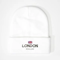 Bonnet en maille blanc avec broderie drapeau britannique London et lettrage England classique - Blanc