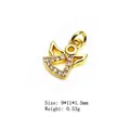 Golden angel pendant with white zircon inlays for bracelets, size 9x11x1.5mm - Angel