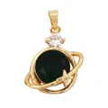 Gold-plated planet pendant with dark green gemstone and sparkling star orbital ring - Green/Planet