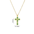 Golden cross necklace with green zircon stones and precise 35mm by 21.5mm dimensions - Colorful Emerald Cross (A1680)