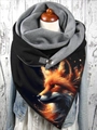 Women's warm scarf with 3D realistic fox print and metal button closure in black and grey - 51-Realistic Fox Fire