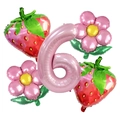 Kit ballon rose chiffre 6 avec ballons fraise et marguerite pour fête d'anniversaire - Combinaison Fraise Numéro 6