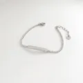 Silver-tone stainless steel bracelet set with pavé cubic zirconia and adjustable chain - Stainless Steel/Zirconia / Silver Pave Rectangular Bar Style (SBP183)