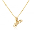 Polished golden letter Y balloon pendant on delicate beaded metal necklace chain - Gold Letter Y