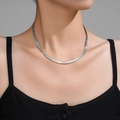 Flat silver stainless steel snake chain necklace for women in minimalist style - Steel Color Embossed Flat Snake Chain
