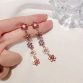 Long tassel floral earrings with gradient crystal flowers and gold metal finish - Silver Post Gradient Flower (13#)