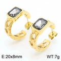 Gold chain hoop earrings featuring rectangular dark grey zircon stones, size 20x8mm - Gold Grey