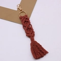 Handmade bohemian cotton rope keychain with tassels in warm terracotta red and gold hardware - Rust Red