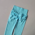 Nahtlose hellblaue Yoga-Leggings mit Scrunch-Butt-Effekt und breitem geripptem Taillenbund - S / Unterteile / Seeblau