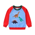 Kinder-Sweatshirt mit Rundhalsausschnitt, bunten Dinosaurier-Prints und roten Ärmeln - 2T (80-90cm) / Farbblock (3004)