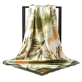 Green floral silk feel square scarf with elegant botanical patterns and dark green border - 3# Green / 90*90cm