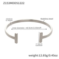 Bracelet jonc ouvert géométrique en acier inoxydable argenté avec mesures de précision - Z153-Bracelet Jonc Ouvert en T / Couleur Acier