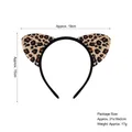Brown leopard print plush cat ear headband with 19cm by 15cm dimensions display - Light Leopard Sponge Cat Ears (Black Headband)