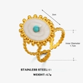 Golden stainless steel wavy open ring with white resin and green turquoise stone - Adjustable Open Style (ZN1937) / Gold Oval Ring