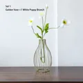 Minimalist gold metal wire hydroponic vase with a white poppy flower in a test tube - Gold Vase + 1 White Corn Poppy / Gold