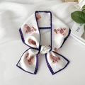 Elegant white twilly scarf with purple checkered edges and floral pumpkin prints - Purple Border Pumpkin