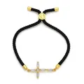 Minimalistisches schwarzes Kreuz-Armband mit funkelnden Zirkonia und goldenem Schiebeverschluss - Schwarz