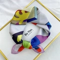 Colorful geometric abstract print silk square scarf in vibrant yellow, blue, and purple tones - 53cm / 15 Color Strip Purple Border
