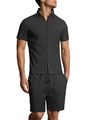 Ensemble d'été deux pièces pour hommes gris foncé avec chemise et short en jacquard - S / Noir