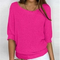 Detail von rosarotem Strickpullover mit Rundhalsausschnitt und Fledermausärmeln - 3XL / Oberteile / Fuchsia