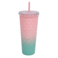 Pink and cyan gradient durian studded tumbler with straw and diamond texture surface - Gradient Pink Green