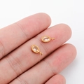 Golden oval stainless steel mini pendants with inlaid zircon stones for DIY jewelry making - White Zirconia Oval