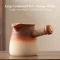 1400ml ceramic tea pot with orange gradient finish and insulated wooden handle - 1400ml / Extra Large Round Handle Jar Pot (Orange-White Gradient/1400ml) / 23cmx15.1cm