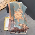 Elegant teal winter scarf with classical floral patterns and tassel fringe detail - Jiangnan View-Light Blue