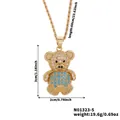 Golden rope chain necklace with teddy bear pendant featuring blue gems and rhinestones - Gold Bear/Blue White Zirconia