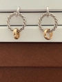 Minimalist S925 silver twist hoop earrings with gold pendant on a white platform - Gold and Silver Two-tone